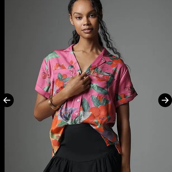 Anthro The Brenna Short-Sleeve Buttondown Shirt butterfly fruit - Picture 6 of 8